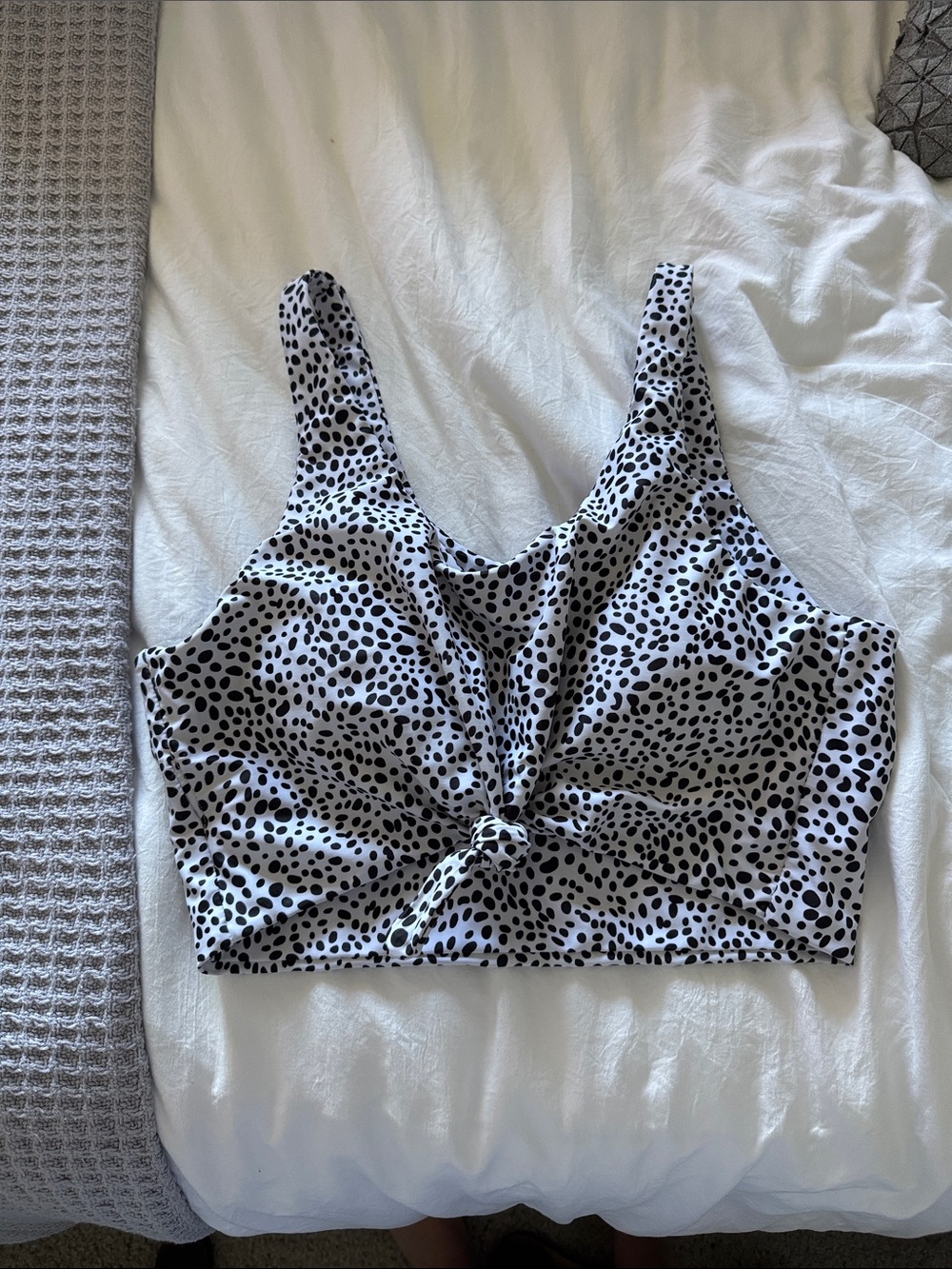 Dalmatian Print Knot-Front Crop Tank Top - Black & White